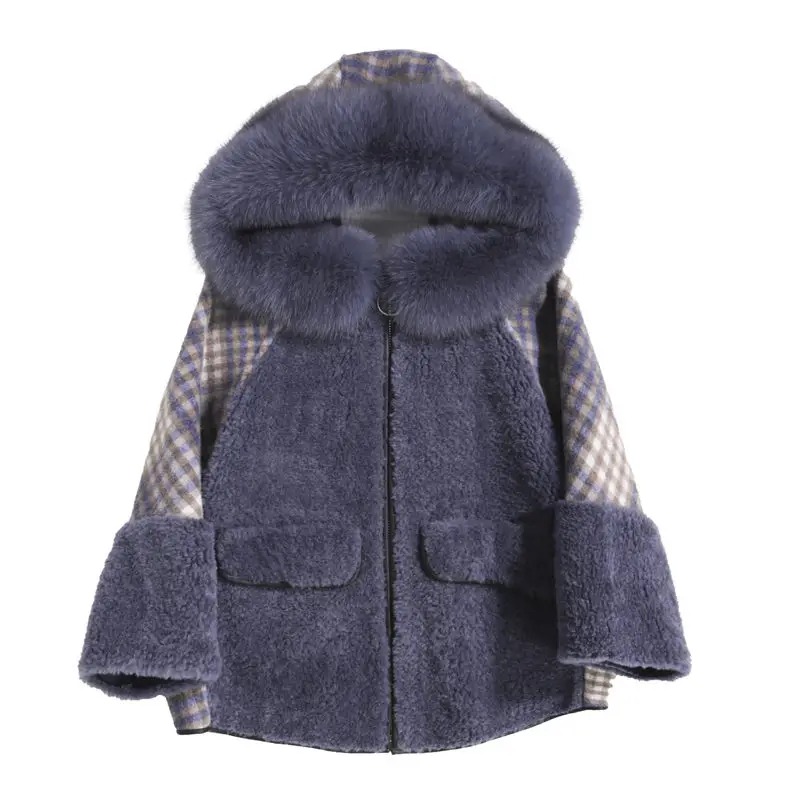 Женская парка с меховым капюшоном Повседневная теплая куртка из овечьей шерсти в