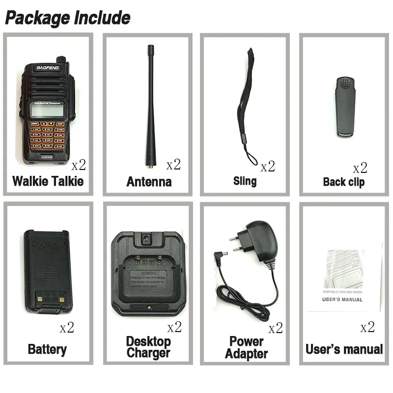 2PCS New 100%original Baofeng UV-9R Plus IP67 WaterproofRadio Walkie Talkie 8W UHF&VHF 128CH 2800mAh Walkie Talkie Radio Station