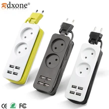 EU Plug Power Strip With 4 USB Portable Extension Socket Plug 1.5m Cable AC Power Travel Adapter USB Smart Phone Charger