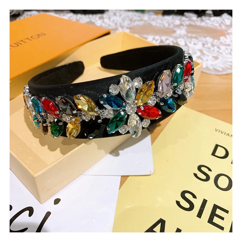 Барокко Цветной стеклянные стразы ободок на голову Для женщин Роскошные