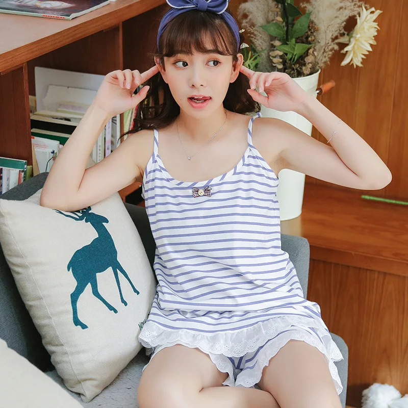 Дышащая комфортная летняя Хлопковая пижама Милая Сексуальная женская без