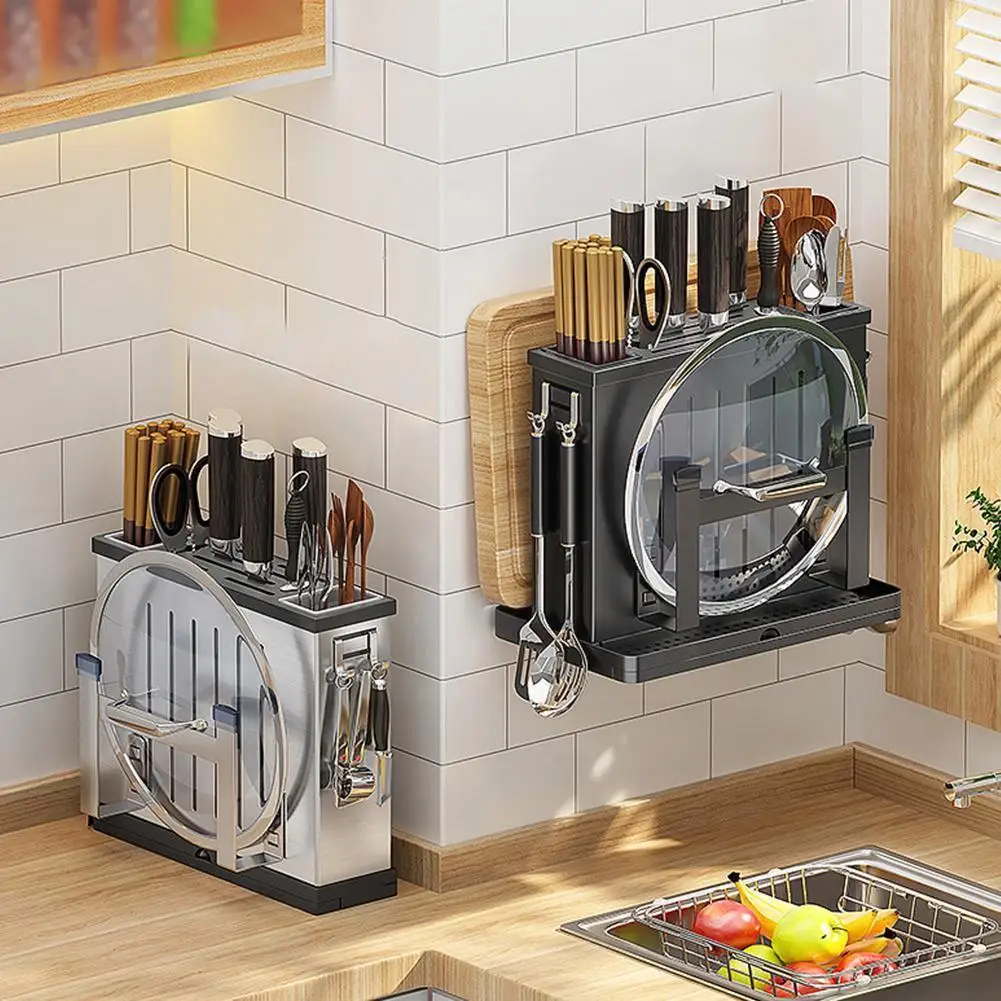 

Steel Integrated Knife Holder Perforation-free Kitchen Shelf Drain Cutlery Storage Cutting Kitchen Accessories Board X1P3