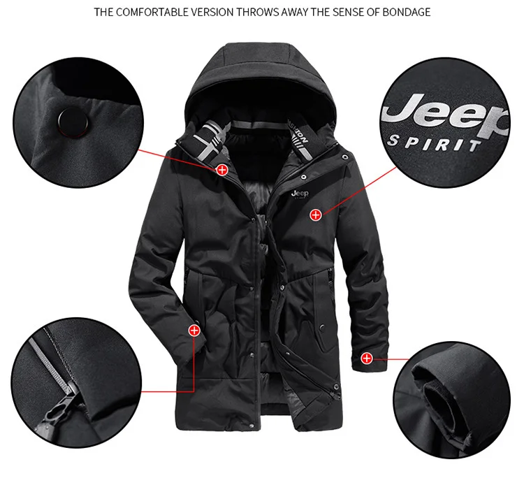 JEEP SPIRIT зимняя куртка на утином пуху Мужская мода средней длины Толстая теплая ветровка зимнее пальто для мужчин размера плюс L-4XL Veste Homme