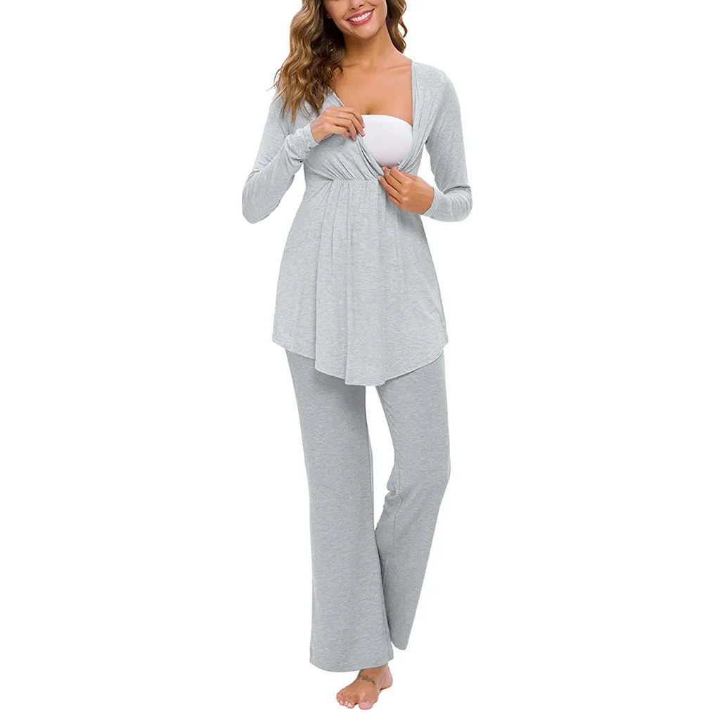 

TELOTUNY Maternity Nusring baby pregnancy Pajamas set Breastfeeding pregnant Long Sleeve Nightwear sleepwear clothes suits ZN12