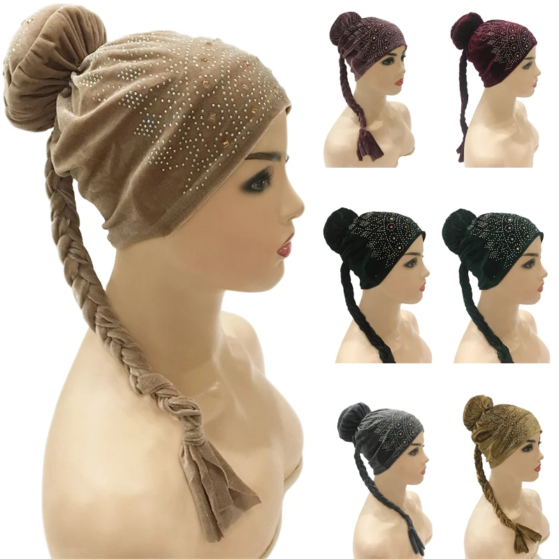 Хиджаб с бархатными бриллиантами женская мусульманская коса тюрбан головной