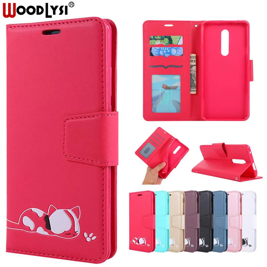 Чехол книжка для OnePlus 7 Pro с милым котом из искусственной кожи чехол кошелек