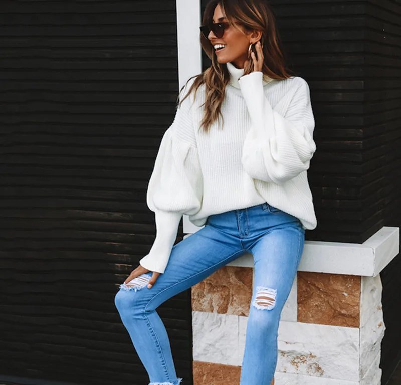 Женский Повседневный свитер в европейском стиле однотонный пуловер с круглым