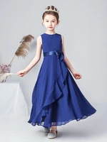 royal blue chiffion junior bridesmaid dresses elegant o neck sleeveless a line long flower girl dresses for wedding