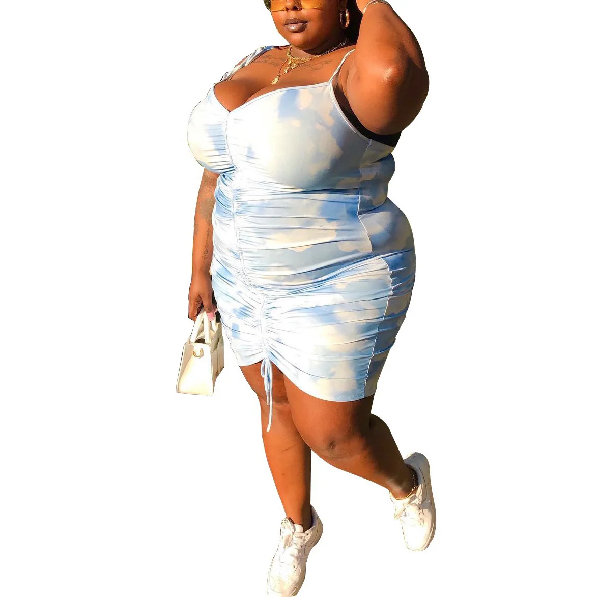 

3XL 4XL Plus Size Dresses Women Large Spaghetti Strap V Neck Printed Bckless Mini Length Fashion Causal Dress Big Size Wholesale