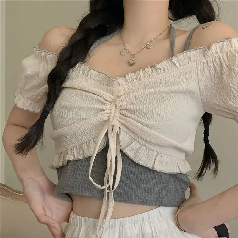 Новые летние женские топы приталенная короткая рубашка для студентов милые