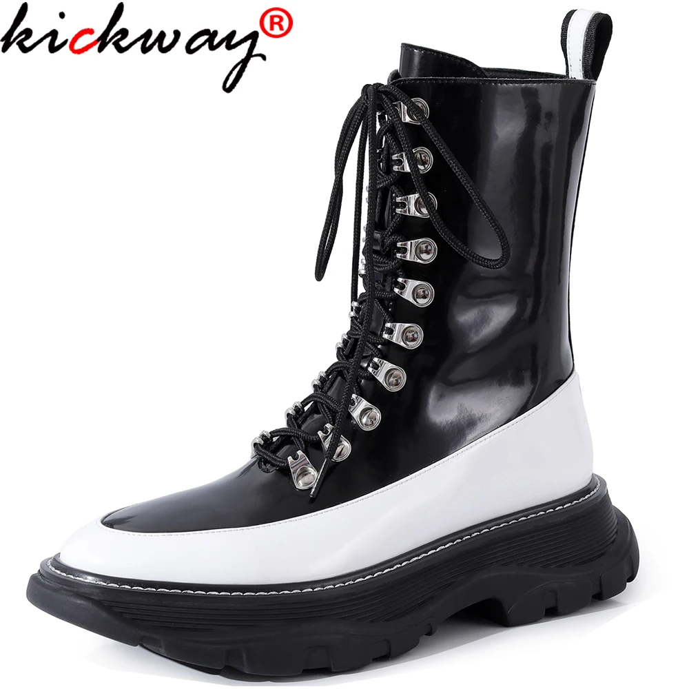 

Kickway 2020 New Fashion Ankle Boots Women Flat Platform Shoes lace up Quality Motorcycles Boots Winter Boots Women Shoes Female