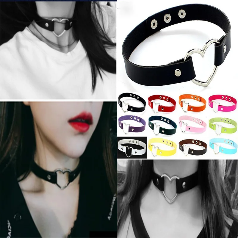 

Sexy Trendy Vintage Charm Round Gothic Collar Necklaces Jewelry Gift Gothic Leather Heart Harajuku Women Punk Choker Necklace