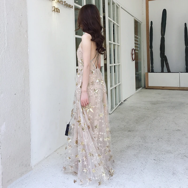 Женское летнее праздничное платье сексуальное на бретелях спагетти с