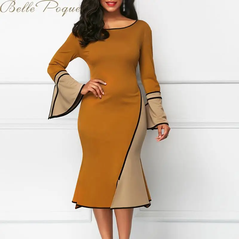Belle Poque 2019 осень зима сексуальное платье с расклешенными рукавами женские платья