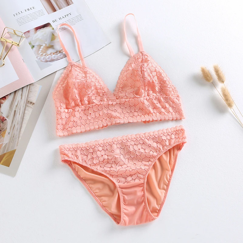 

French Ultra-thin Lace No Steel Ring Triangle Cup Bra Set Comfortable Thin Underwear Breathable Bra