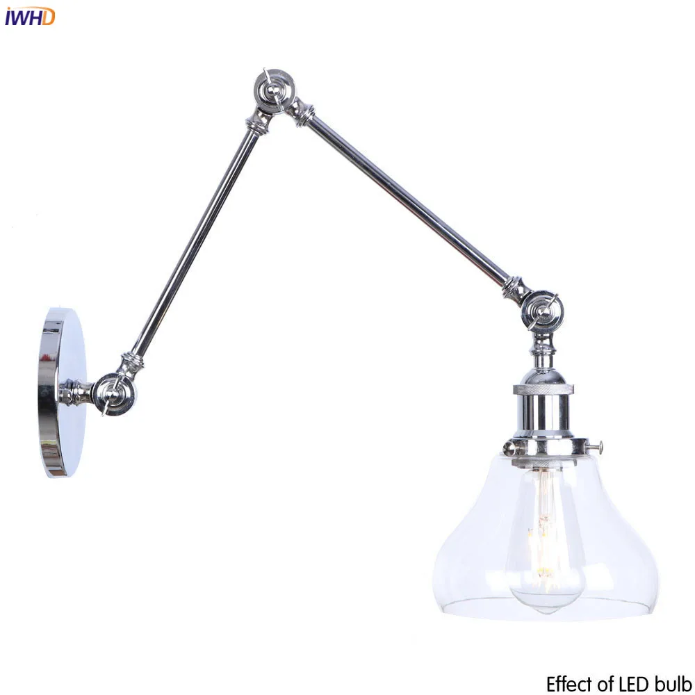 IWHD Silver Swing Long Arm Retro Wall Light Bedroom Bar Cafe Stair Industrial Loft Decor Vintage Lamp Sconce Wandlamp LED | Освещение
