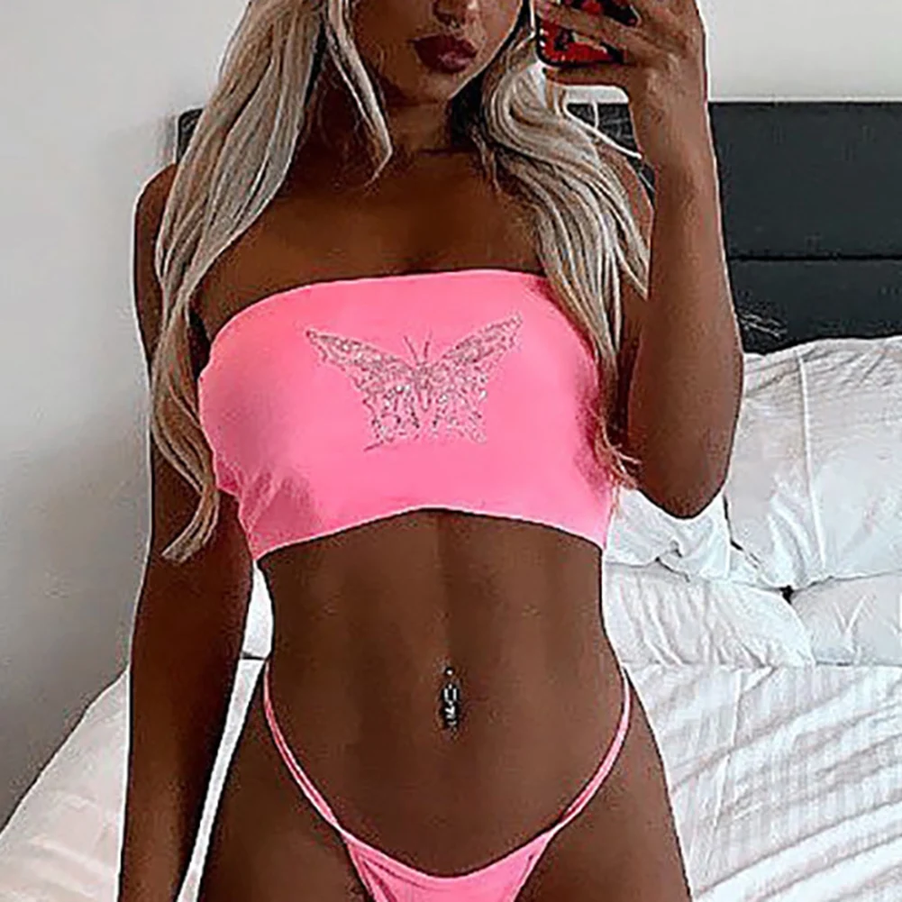 Женский топ без рукавов с принтом бабочки летний бретельками для клуба