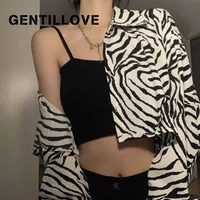 sexy zebra pattern short women blouse lapel oversized fashion crop top chic clubwear autumn popular shirt teen girls streetwear