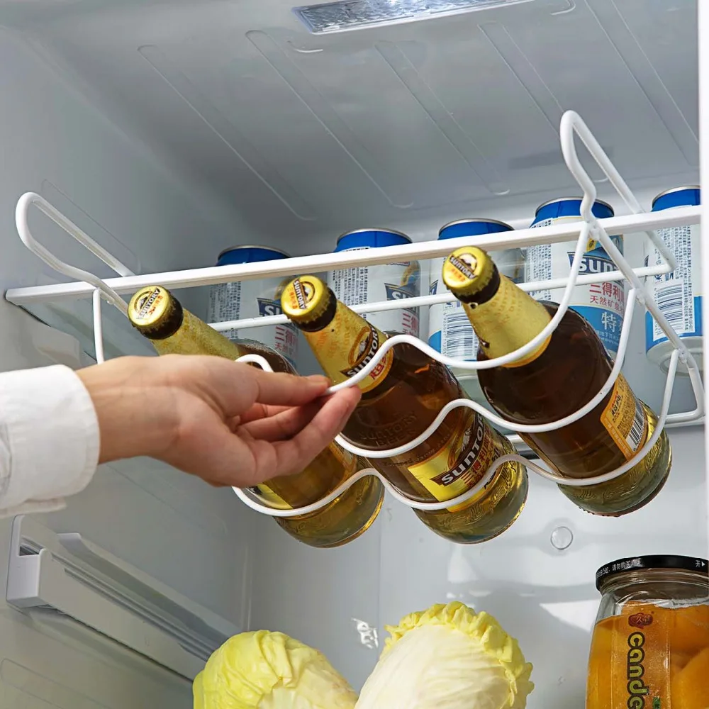 

1PCS Refrigerator Beer Rack White Wrought Iron Beverage Storage Box Wine Bottle Shelf Freezer Shelf Home Kitchen Accessories
