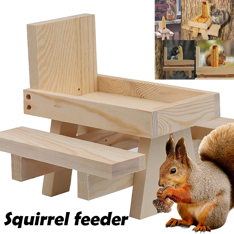 

Squirrel Feeder Durable Попугаи Аксессуары Outdoor Indoor Picnic Table Cute Pets Wooden Food Storage Tools For Squirrel Lovers