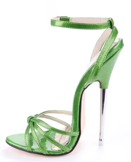 

Green 16 CM Stiletto Open Toe Mary Janes Ankle Wrap High Heel Pumps Woman Spike Metal High Heel Sandals Club Dance Heels Shoes