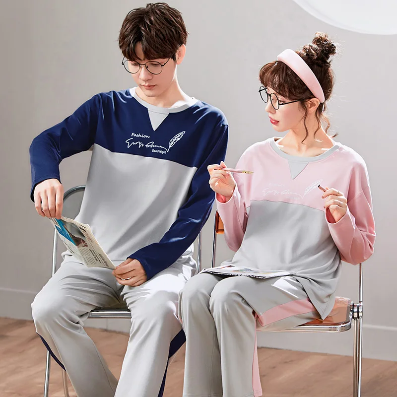 Новые осенне-зимние хлопковые Пижамные комплекты для пар с длинным рукавом в