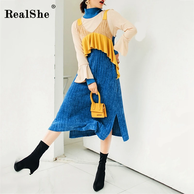 RealShe женское платье макси комплект из 2 предметов высокая горловина полный рукав