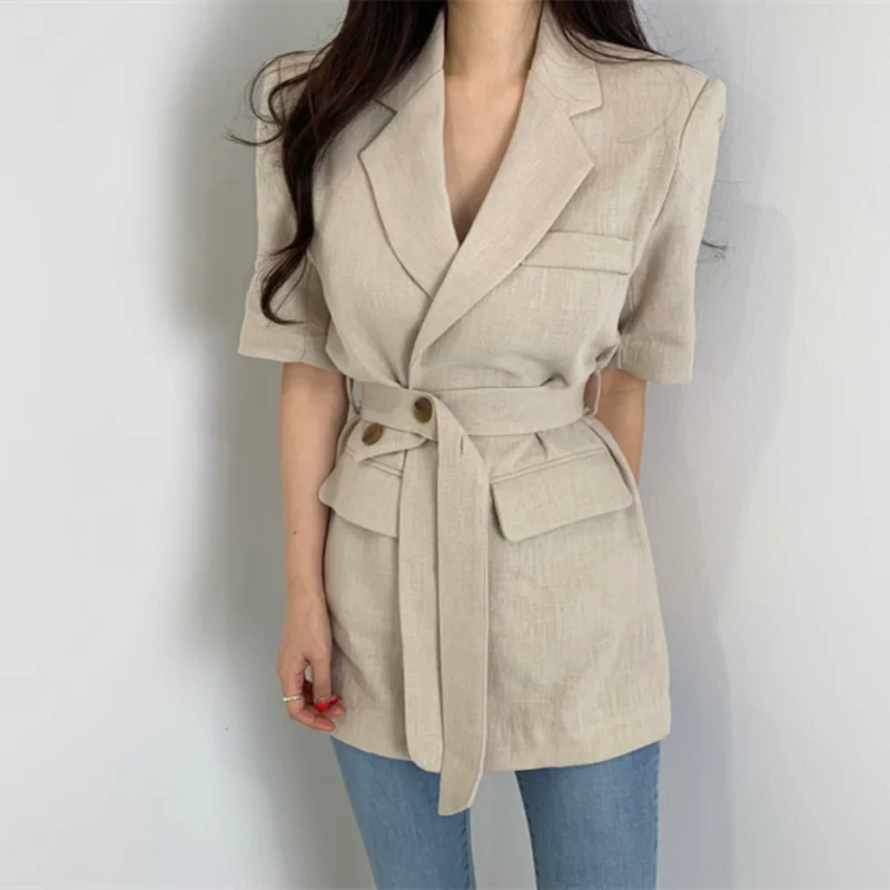Женский свободный однотонный минималистичный офисный костюм жакет топы с поясом