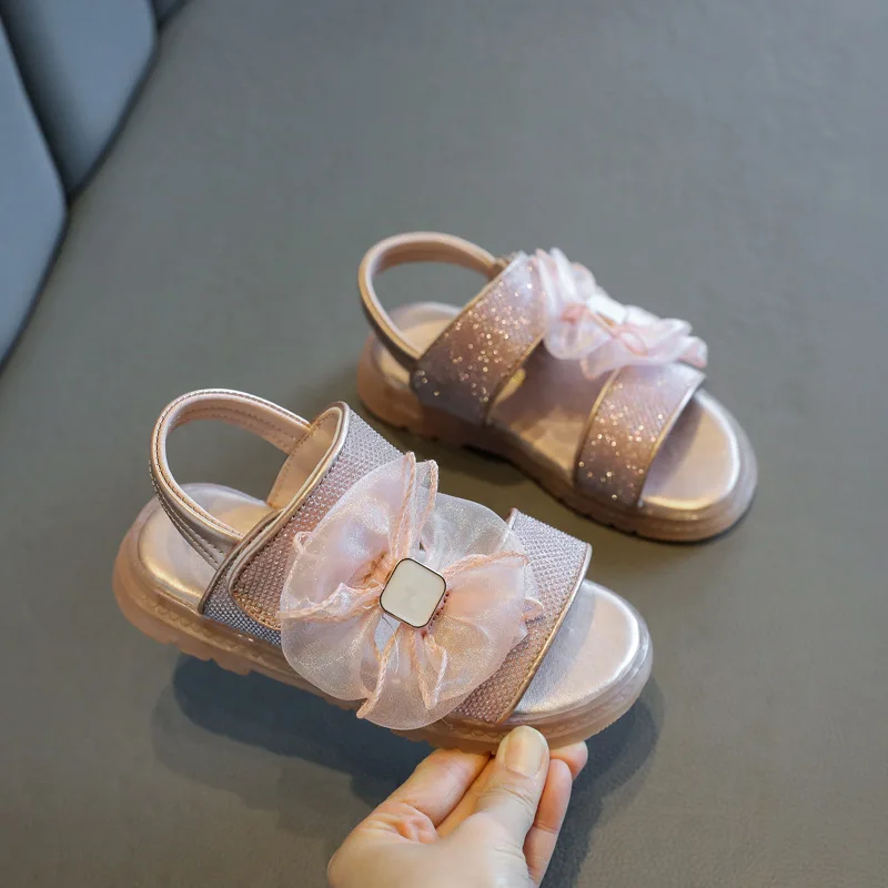 

3-12 Years Children Sandals Little Girl Dress Beach Sandals For Kids Summer Fashion Sequin Bow New 2021 Princess Beaded Bow Shoe