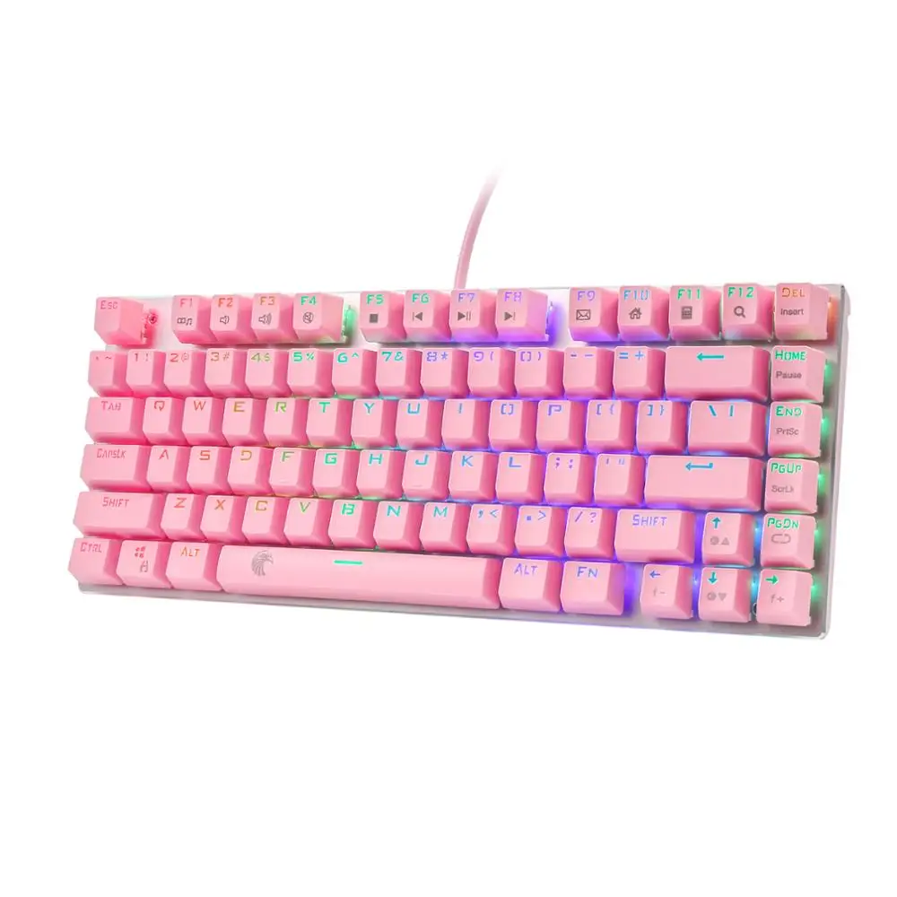 RGB Механическая игровая клавиатура, красный переключатель, светодиодная подсветка, водостойкая, 60%, компактная, 81 клавиша, защита от фиктивных нажатий, для Mac, ПК, розовая, стандартная