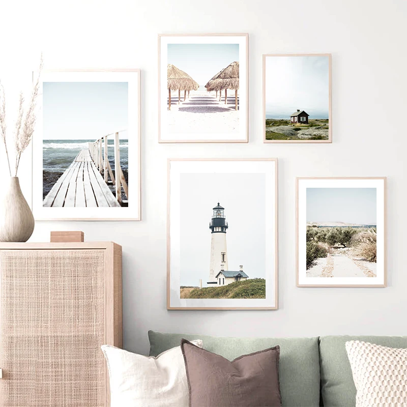 

Океан, пустынный остров, маяк, хижина, пейзаж, настенный плакат, Художественная печать, холст, живопись, Декор, картина для гостиной