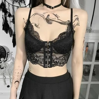 dark goth sexy lace black camisole vintage aesthetic v neck spaghetti straps corset tops gothic harajuku summer camis