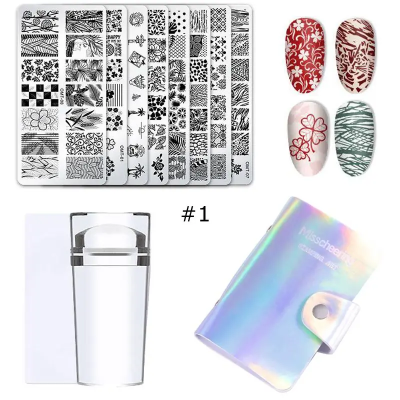 

10Pcs Nail Stamp Plate Set 8Pcs Mix Design Stamping nail Art Plate + 1Nail Stamper + 1Scraper+1Pcs Case Nails Art Stamping Plate