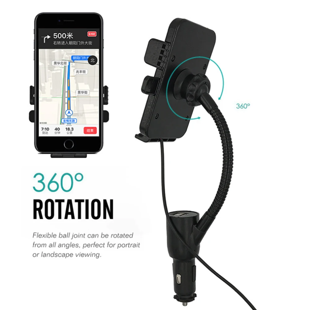 E8 3 в 1 двойной USB прикуриватель держатель телефона автомобильное крепление 10 Вт Qi Быстрое беспроводное зарядное устройство 3.1A порты со встроенным зарядным шнуром