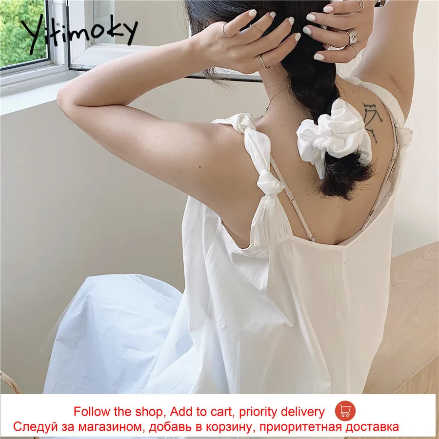 

Yitimoky High Waist Spaghetti Strap Dresses for Women 2021 V-Neck Oversize Sleeveless A-Line Summer Clothes Korean Fashion New