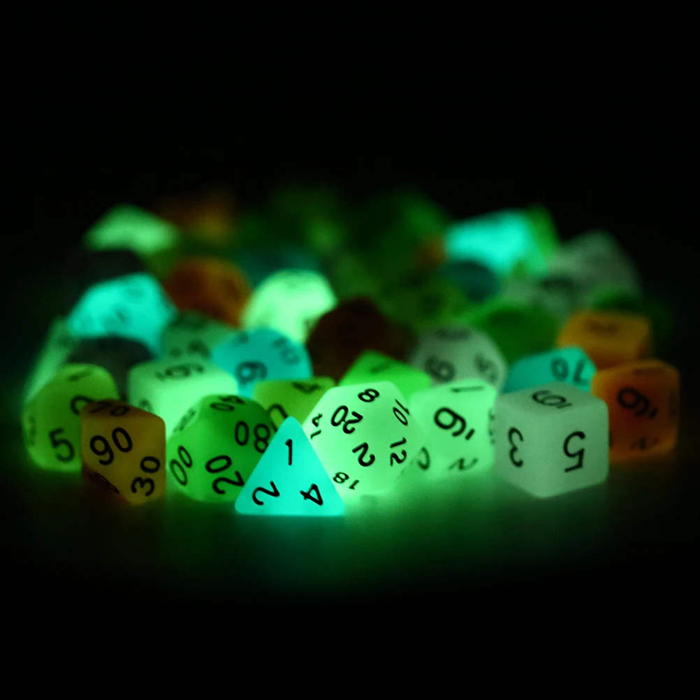 

7pcs/lot Glowing in the dark Dice Set D4/6/8/10/10%/12/20 for Board Game Luminous Dice