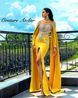 yellow formal dresses evening gown elegant beaded party dress long sleeve occasion gowns for women