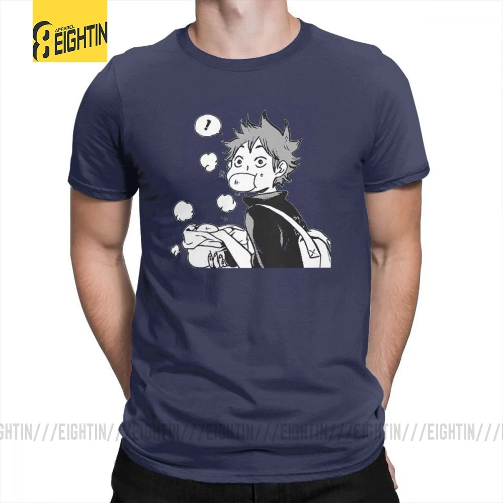 Футболки Haikyuu Хината едят сенпай свиные булочки большой размер короткий рукав комиксы футболки Одежда мужская хлопок футболка большой - Цвет: Тёмно-синий