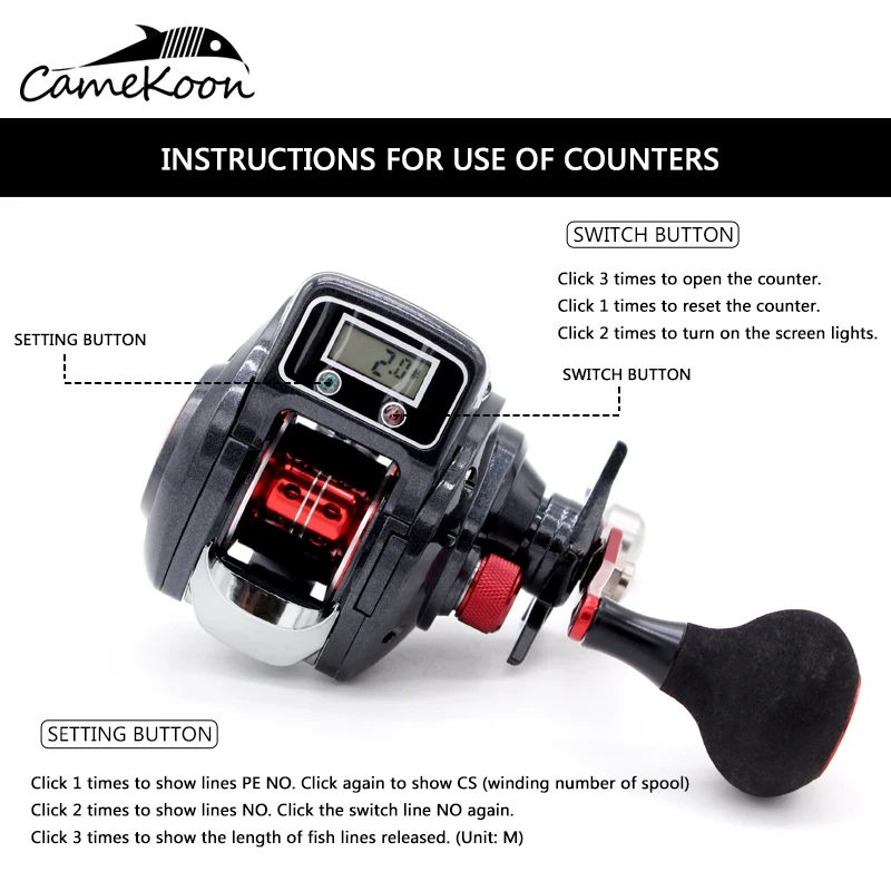 Рыболовная катушка CAMEKOON с центробежным тормозом и счетчиком лески Передаточное