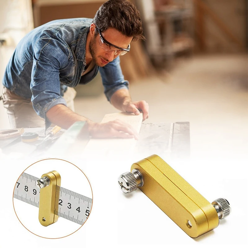 

Golden Steel Ruler Locator Precision Scribing Locator Straightedge Scriber Woodworking DIY Measuring Tools Woodworking Tools