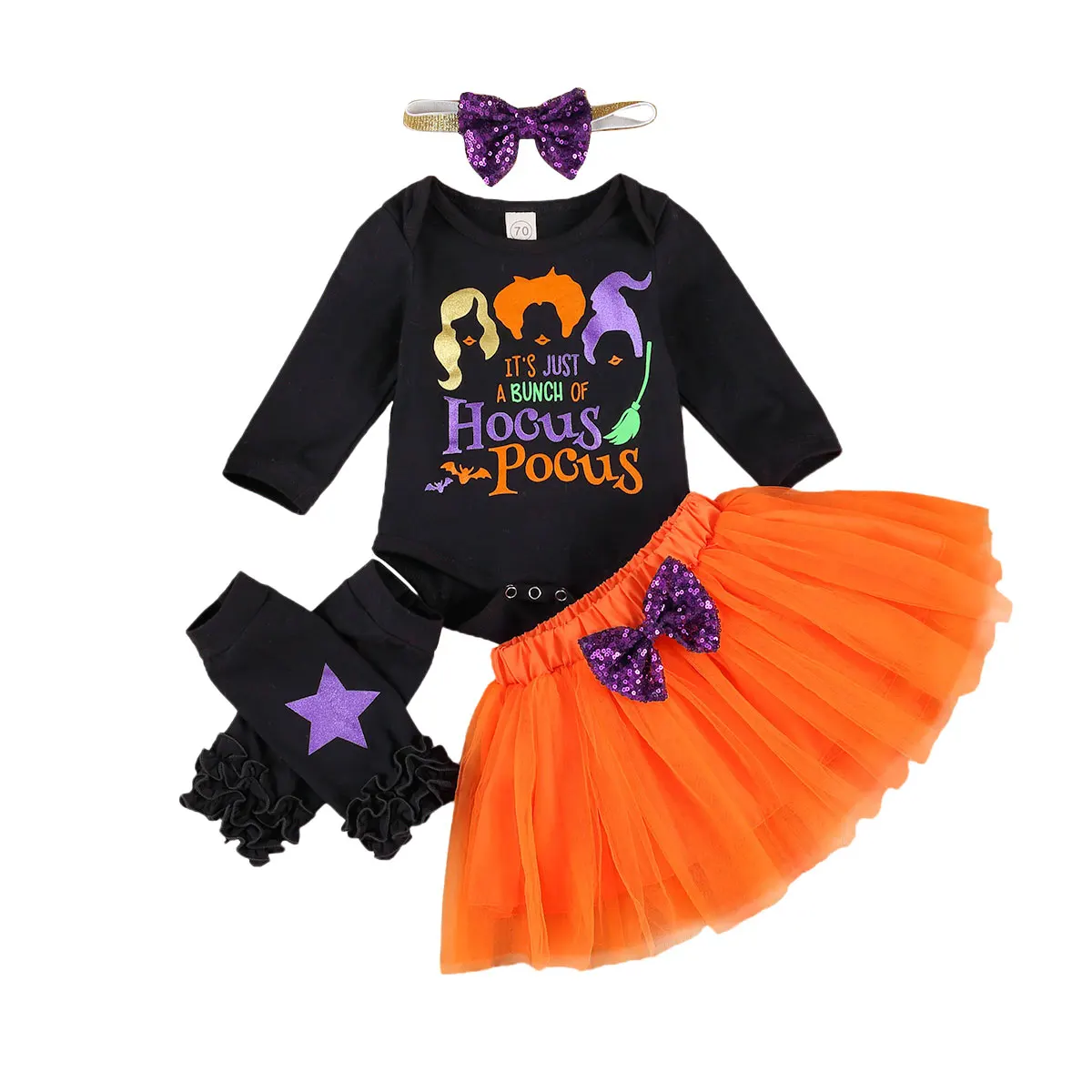 

Infant Baby Girl 0-24M Halloween Holiday Suit Style Halloween Baby Princess Fluffy Net Gauze Skirt Suit Orange Gauze Skirt