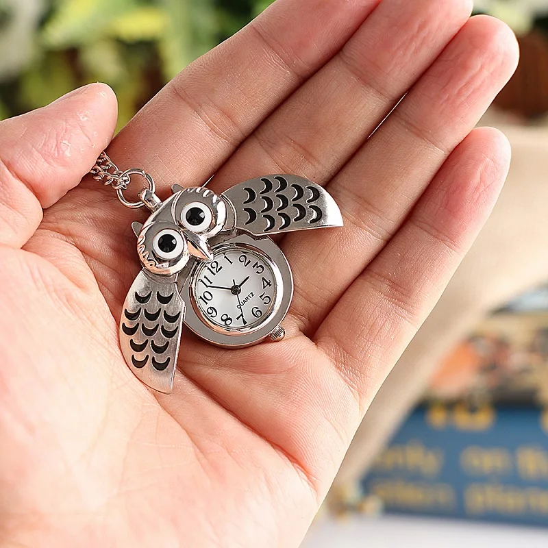 

Fashion Retro Unisex Vintage double open Owl Antique Unique Necklace Pocket Watch Gift Quartz Relogio Clock