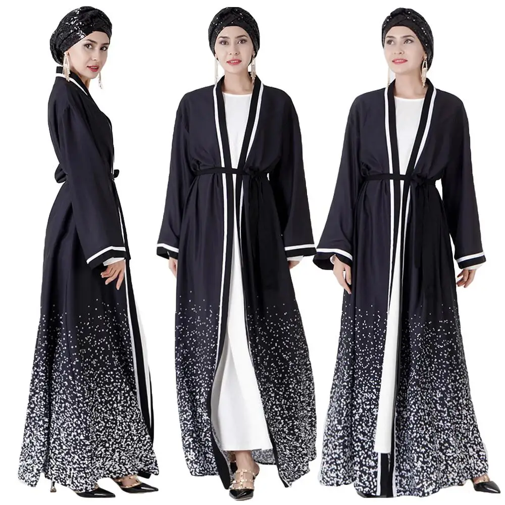 Модная абайя Макси платье мусульманский женский Дубайский кардиган открытый
