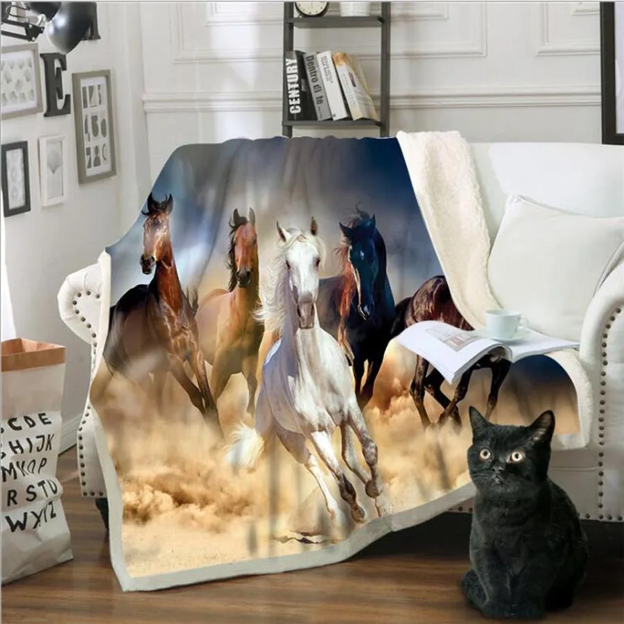 

Супер мягкое бархатное плюшевое одеяло WOSTAR с 3d лошадью, современное клетчатое художественное одеяло из шерпы для дивана, покрывало для путе...