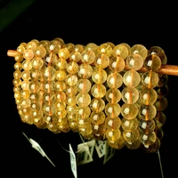 natural gold rutilated quartz bracelet brazil clear round beads 7mm 8mm 9mm 10mm 11mm women men size wealthy aaaaaaa