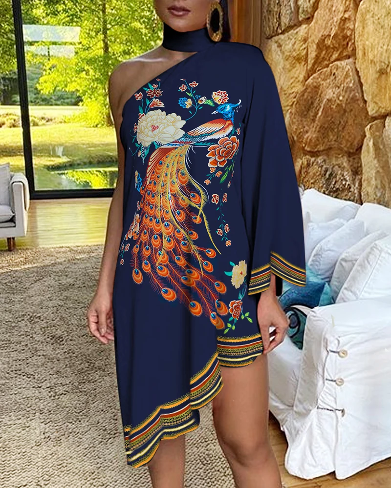 

Ninimour Floral Print Irregular Dress For Women One Shoulder Sexy Brazilian style Casual Clothing 2020 Summer Party