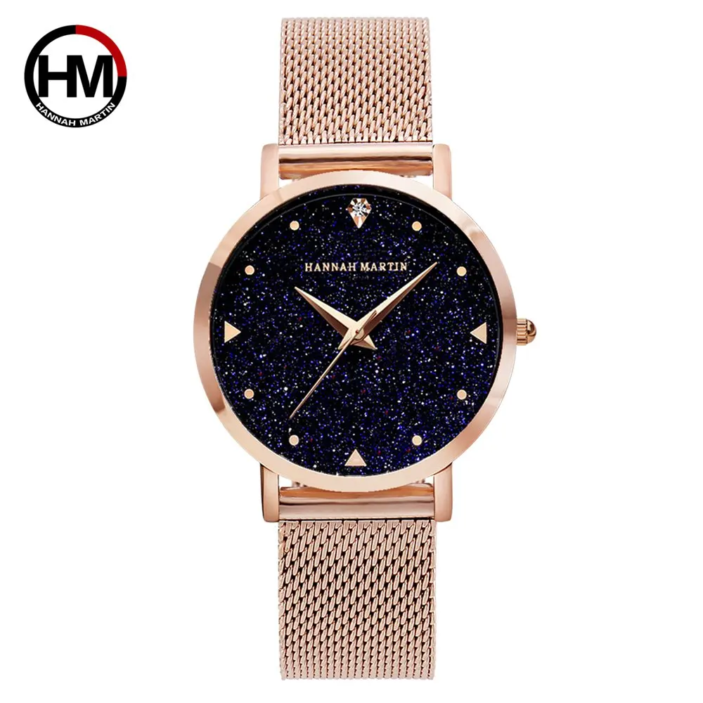 

HM Woman Watch Top Luxury Brand Rhinestones Japanese Waterproof Leather Buckle Belt Movement Ladies Quartz Wristwatch HM19