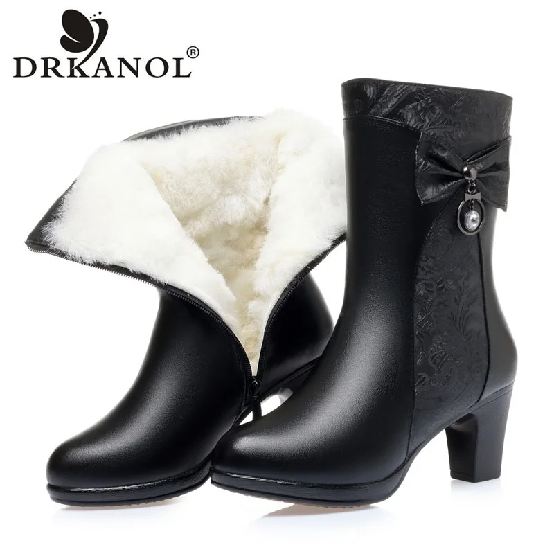 DRKANOL модные женские сапоги до середины икры из натуральной кожи с острым носком