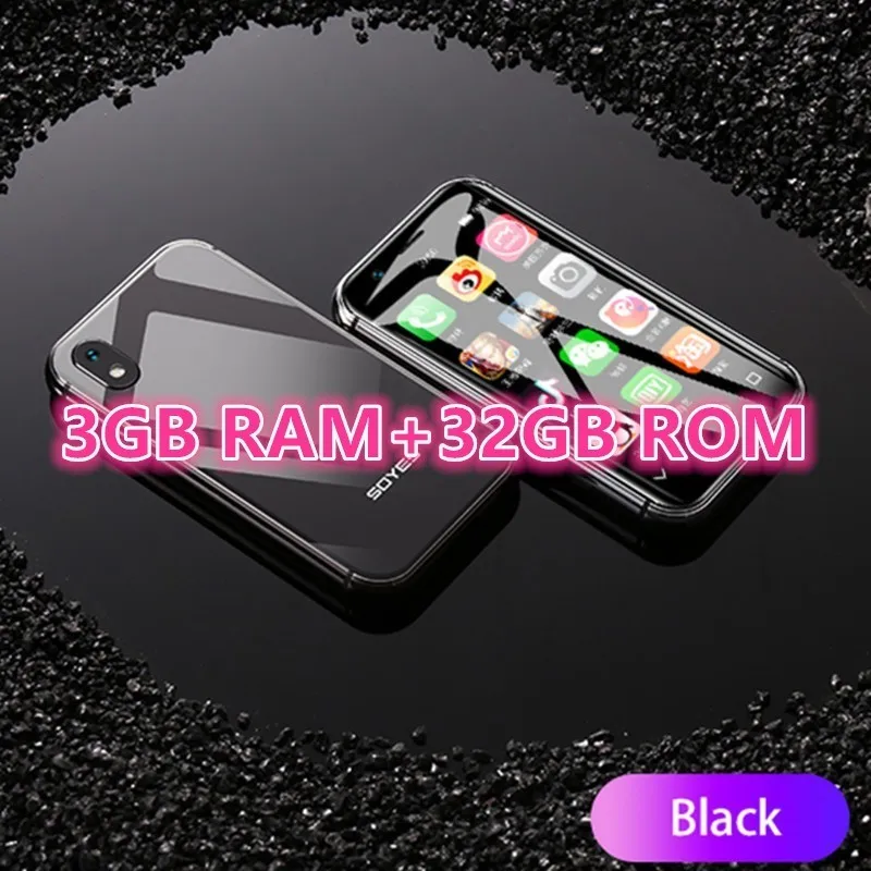 Модный SOYES XS супер мини телефон Смартфон Android 6,0 3 ''Dual Sim четырехъядерный стеклянный корпус маленький 4G LTE мини мобильный телефон - Цвет: Black 3GB RAM