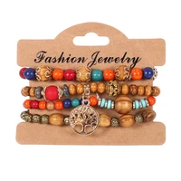 boho chic wooden beads bracelet 4 pcs vintage ethnic multilayer bohemian charm wrist jewelry accessories